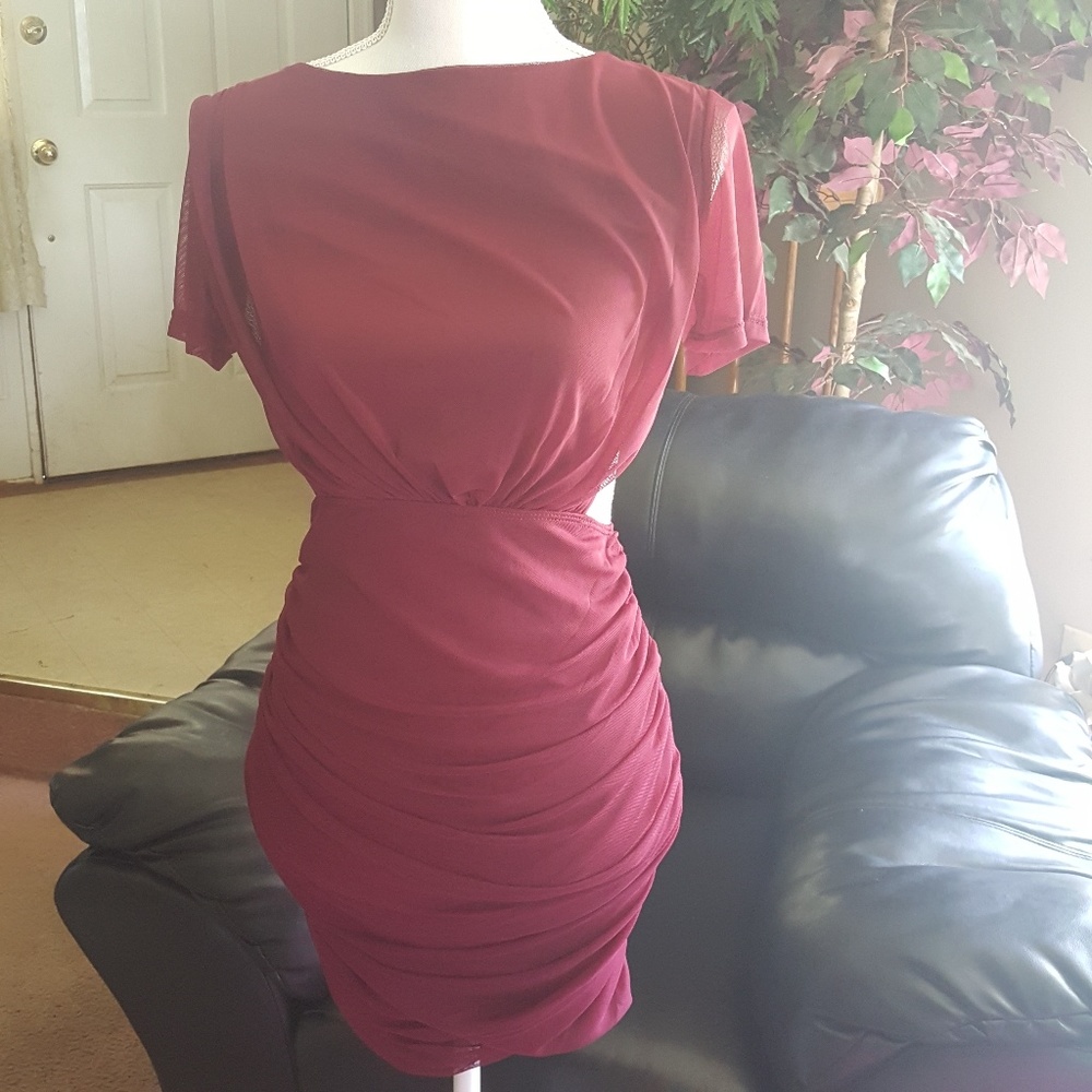 LAST 2! Wine Open Back Mini Dress - Picture 5 of 8